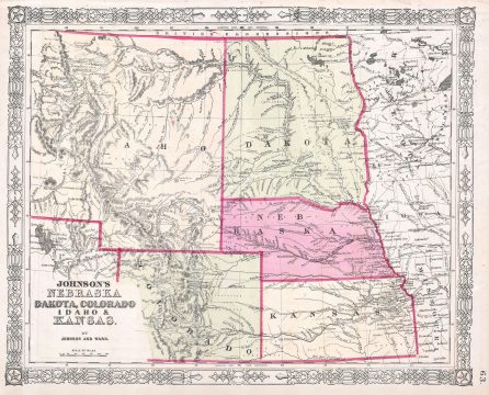 1863 Johnson's Map of Colorado, Dakota, Idaho, Nebraska & Kansas