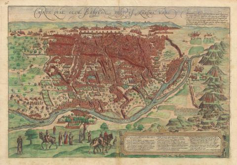 1572 Braun and Hogenberg View Map of Cairo, Egypt