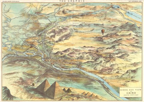 1882 Maclure and Macdonald Bird's-Eye View Map of Cairo, Egypt