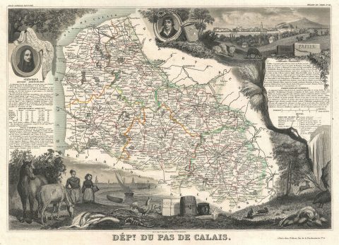1852 Levasseur Map of the Department De Pas de Calais, France (Maroilles Cheese Region)