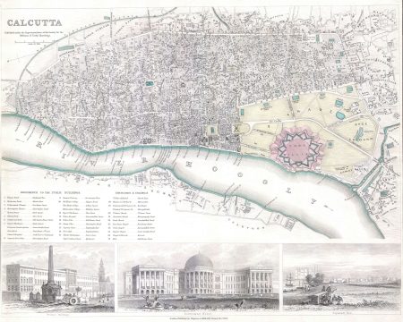 1842 S.D.U.K. Map of the City of Calcutta, India