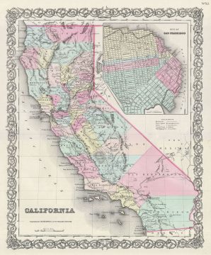 1856 Colton Map of California and San Francisco