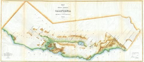 1854 Land Survey Map of California (wall map size)