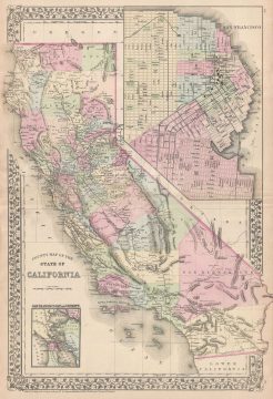 1881 Mitchell Map of California with Inset of San Francisco and S.F. Bay