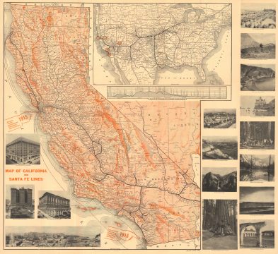 1912 Poole Bros Map of California, w/ Pictorial Vignettes