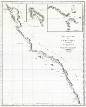 1799 Vancouver Map of the California Coast w/ San Francisco and San Diego Bays