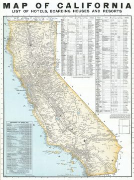 1903 Poole Brothers Railroad Map of California w/ a List of Hotels