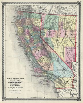 1874 Warner and Beers Map of California and Nevada