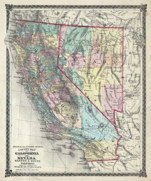 1875 Warner and Beers Map of California and Nevada
