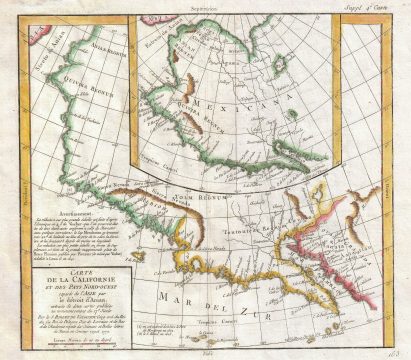 1772 Vaugondy / Diderot Map of California and Alaska ( Anian & Quivira )