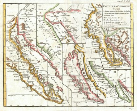 1772 Vaugondy - Diderot Map of California in five states, California as Island.