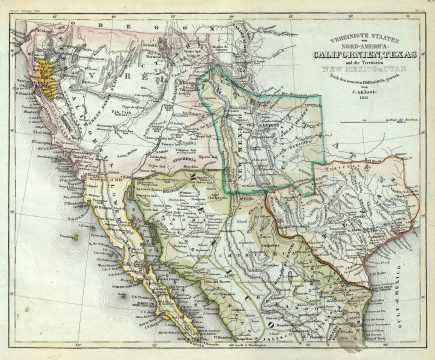 1852 Grassl Map of Texas and California w/ California Gold Region and early Texas