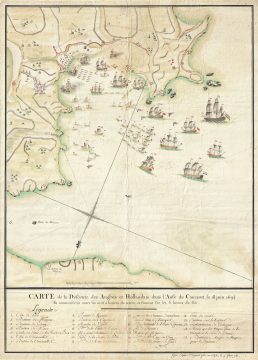 1780 Manuscript Illustration of the Battle of Camaret, France (1694)