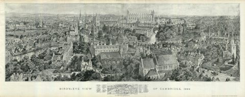 1894 Brewer Map or Panoramic View of Cambridge, England