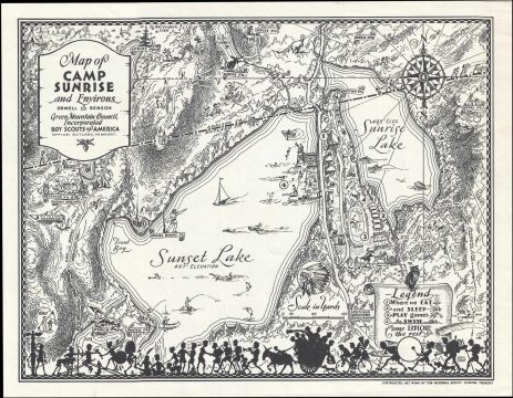 1940 Adams Pictorial Map of Camp Sunrise Boy Scout Camp, Vermont