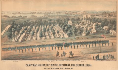 1861 Sachse American Civil War View of Camp Washburn, Baltimore, Maryland