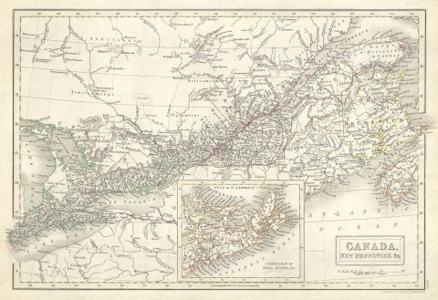 1844 Black Map of Canada : Ontario and Quebec