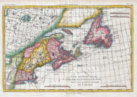 1780 Raynal and Bonne Map of New England and the Maritime Provinces