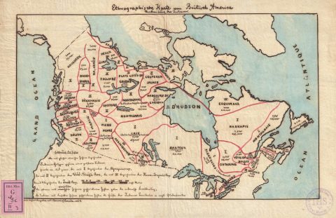 1871 Manuscript Map Illustrating the American Indian Tribes of Canada