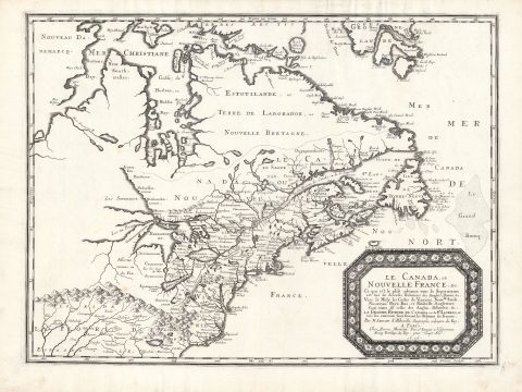 1656 Sanson Map of Canada and the Great Lakes
