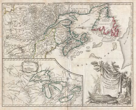 1778 Robert de Vaugondy Map of Canada, New Foundland, Nova Scotia, and the Great Lakes
