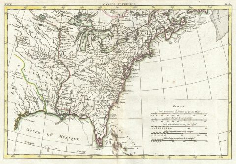 1778 Bonne Map of Louisiana and the British Colonies in North America