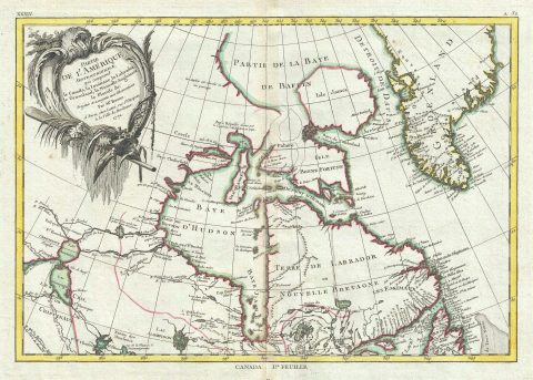1771 Bonne Map of the Hudson Bay, Canada
