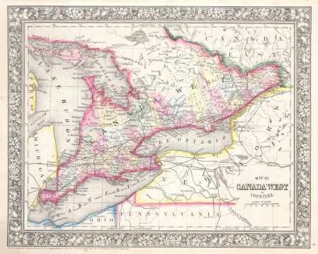 1864 Mitchell Map of Ontario, Canada