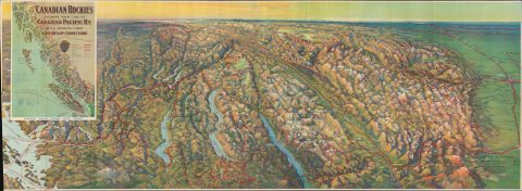 1923 Canadian Pacific Railways Bird's-Eye View Map of the Canadian Rocky Mountains