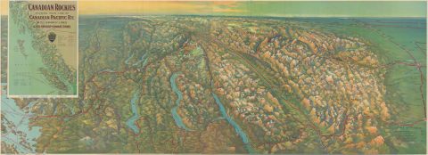 1924 Canadian Pacific Bird's-Eye View Map of Canadian Rocky Mountains