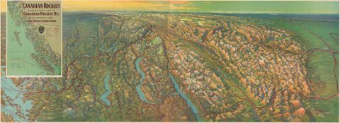 1924 Canadian Pacific Bird's-Eye View Map of Canadian Rocky Mountains