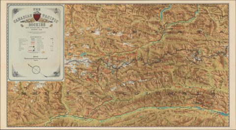 1927 Canadian Pacific Bird's-Eye View Map of Canadian Rocky Mountains