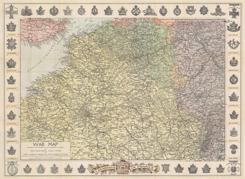 1918 Montreal Star World War I Map of France and Belgium (Western Front)