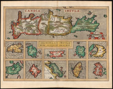 1584 Ortelius Map of Crete (Candia) and 10 Greek Islands