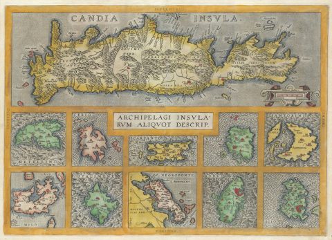 1584 Ortelius Map of Crete (Candia) and 10 Greek Islands