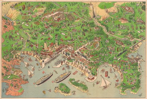 1953 Pictorial Tourist Map of Cannes, France
