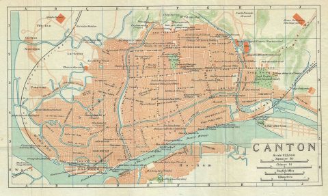 1924 Imperial Japanese Railway Map of Canton or Guangzhou, China