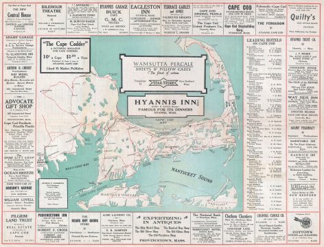 1925 Map of Cape Cod Framed by Local Advertisements