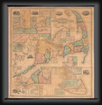 1858 Walling Wall Map of Cape Cod, Nantucket, Martha's Vineyard