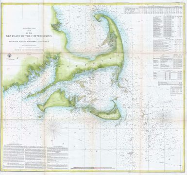1857 U.S.C.S. Nautical Chart of Cape Cod, Nantucket, and Martha's Vineyard