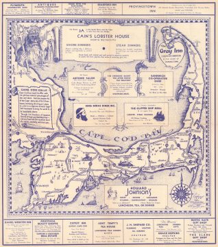 1936 Crawford Press Pictorial Map of Cape Cod, Massachusetts, with Advertisements