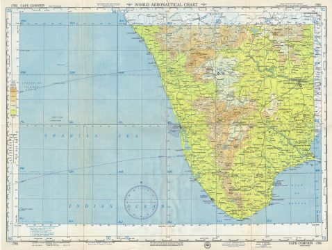 1954 U.S. Air Force Aeronautical Chart or Map of Southern India