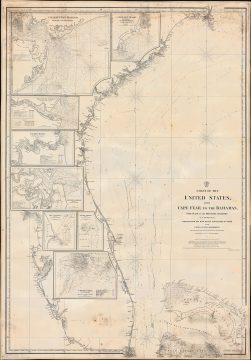 1865 Copley Nautical Chart / Map Cape Fear to Miami: Carolina, Georgia, Florida