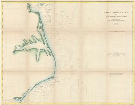 1867 U.S. Coast Survey Map of the Virginia and Carolina Coast - Albemarle Sound