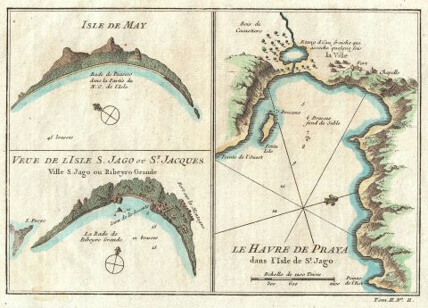 1749 Bellin Map of Cape Verde Islands: May, Praia, Jacques Island