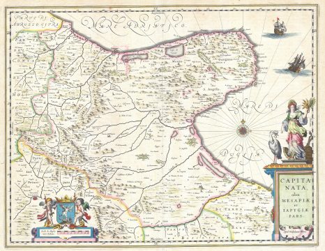 1630 Blaeu Map of Capitanata ( Foggia ), Italy