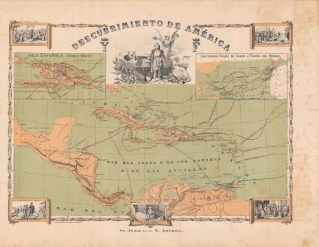 1892 Artero Map of the Caribbean, Four Voyages of Columbus