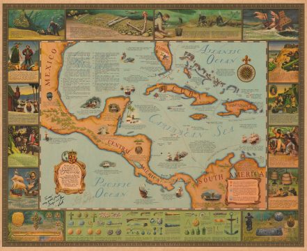 1959 Logan and Pike Map of Sunken Treasure in the Caribbean and West Indies (Signed)