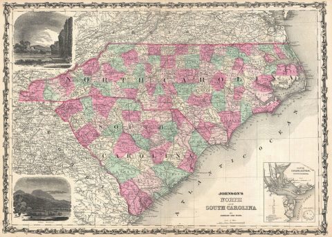 1864 Johnson Map of North Carolina and South Carolina