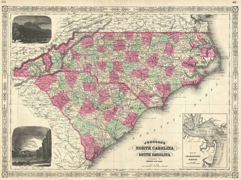 1866 Johnson Map of North Carolina and South Carolina